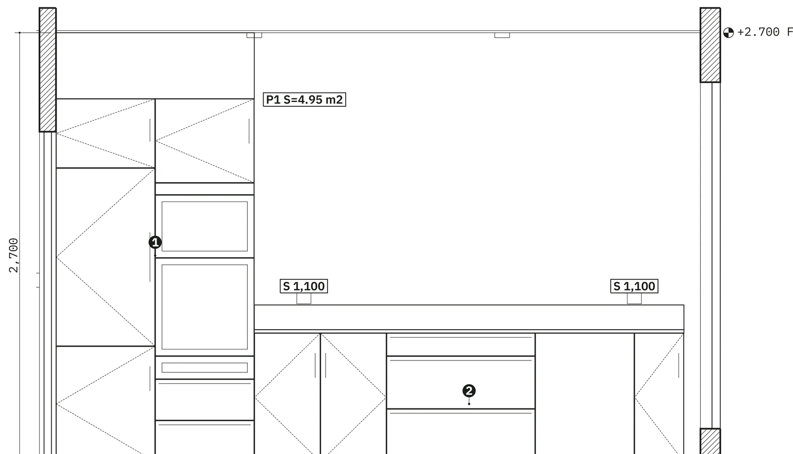 Kitchen joinery wall, 1:20, a detail at full size