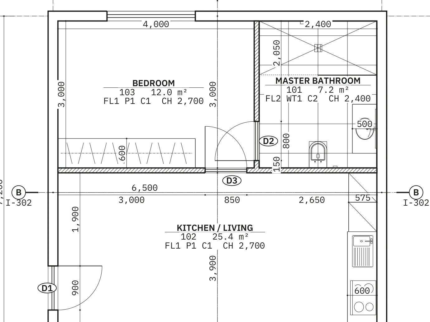 General arrangement, 1:50, a detail at full size