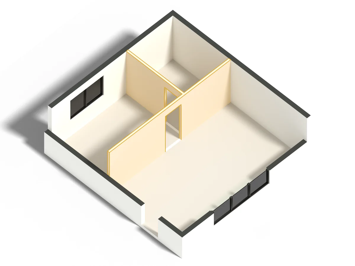 Step 2 of the sample flat, new partition walls