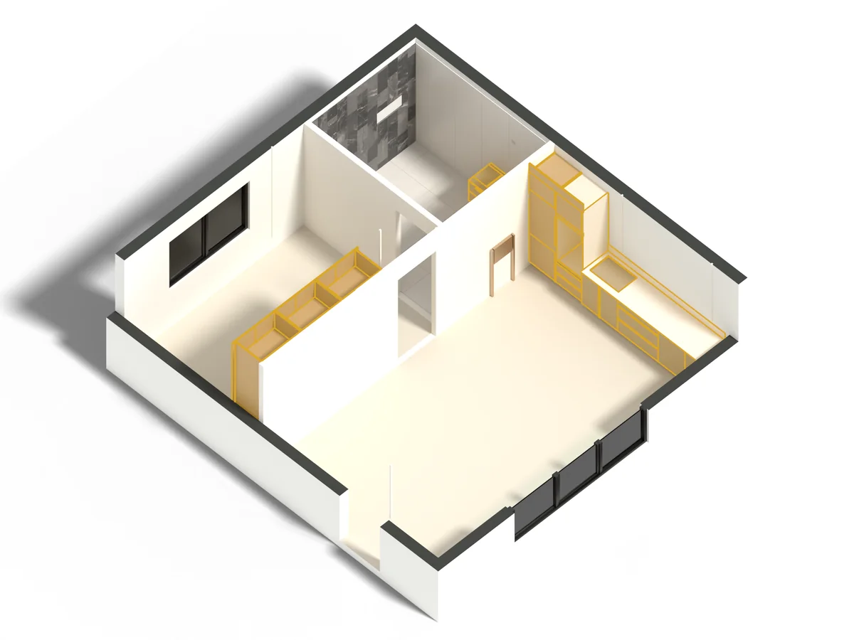 Step 6 of the sample flat, kitchen, wardrobe and vanity