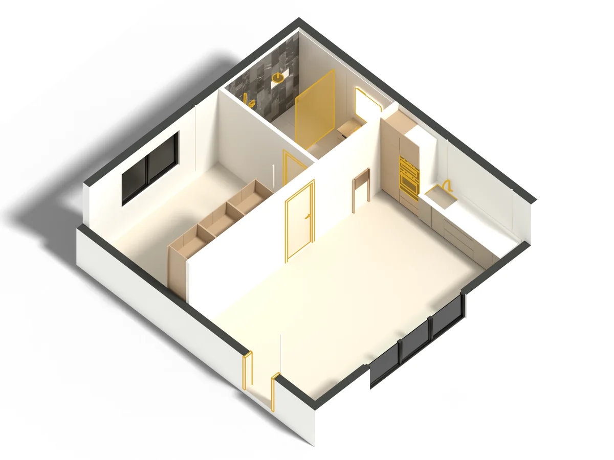 Step 7 of the sample flat, taps, glass, appliances and doors