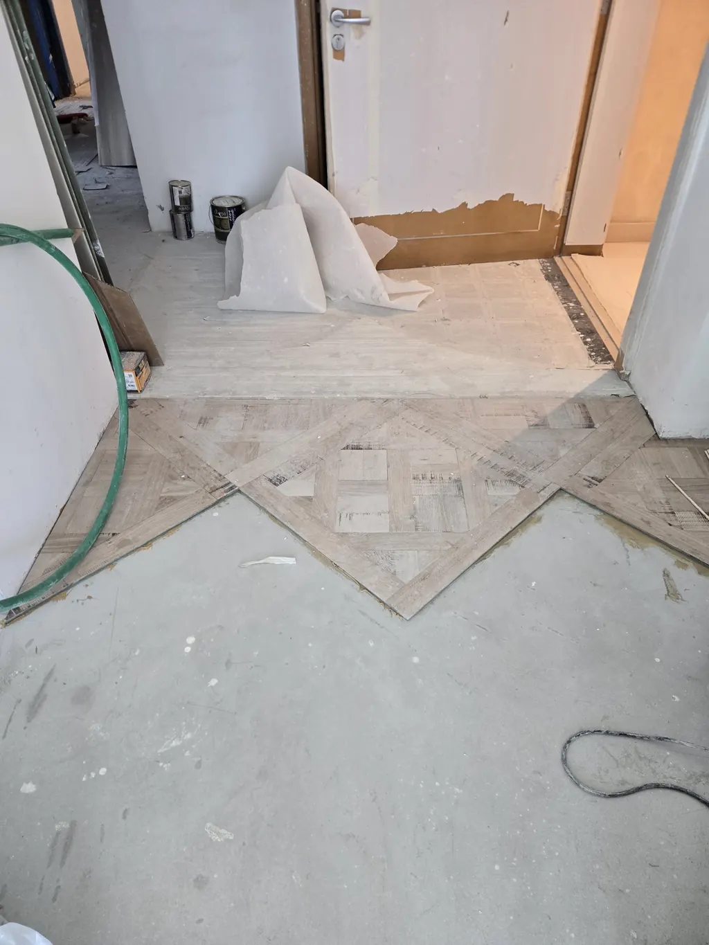 Patterned parquet being laid